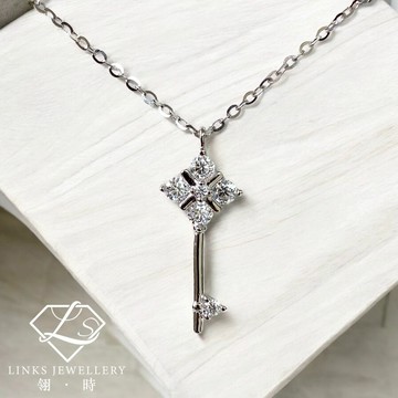 ［翎時珠寶］真正莫桑石 可過測鑽筆 18K金-簡約鎖匙項鍊吊墜 MN034 莫桑鑽項鍊 18K金項鏈 鑽石項鍊 防敏防水