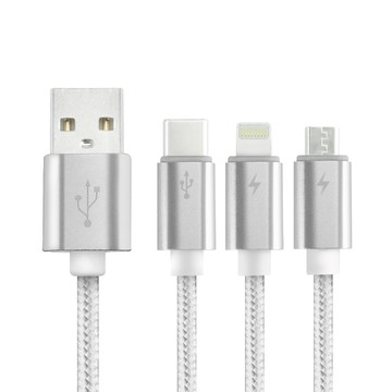 [RONEVER] 鋁合金三合一快充編織線- 120cm VPC146 銀