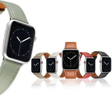 Apple Watch 錶帶 質感元素  Apple Watch 42mm/44mm/45mm/49mm 通用型 銀扣縫線 寬版皮革錶帶
