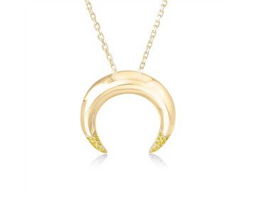 黃鑽石純銀月牙形吊墜 哥特式月亮項鍊 倒掛半月形巫婆女巫墜子