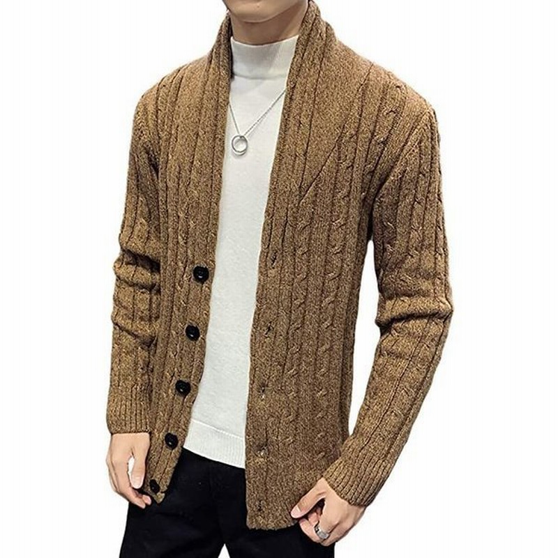 ケーブル編み ショールカラー ニット カーディガン 前開き 羽織り 長袖 きれいめ メンズ S 通販 Lineポイント最大0 5 Get Lineショッピング
