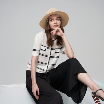 CLL巧玲瓏 小香風滾邊線條針織上衣 2138937