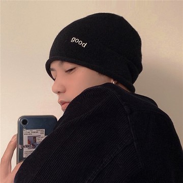 日系時尚帽子毛線帽針織帽學生潮貼標百搭秋冬季冷帽氣質文藝