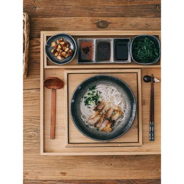 過橋米線面碗套裝民宿餐盤家用湯碗碟餐廳酒店竹木餐具搭配釉下彩