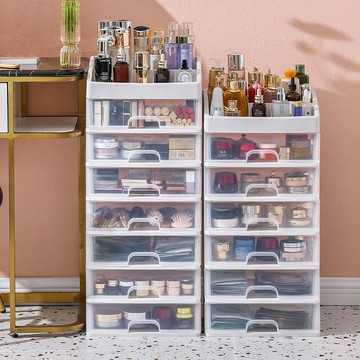 桌面化妝品收納盒大號防塵塑料透明抽屜式面膜盒口紅護膚品置物架 py6172