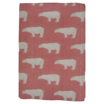 小銅板 日式亞麻門簾  粉紅北極熊  85 x 120cm