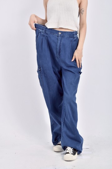 (2XL) edeny paula高腰丹寧牛仔鬆緊腰藍色長褲