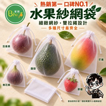 賓購 紗網袋 100入雙拉繩 發票 無花果 雪紗袋 防蟲套袋 防鳥 防果蠅 百香果 絲瓜套袋 黃金果 酪梨 芒果套袋