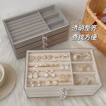 買滿99出貨臺灣熱賣 首飾品收納盒多層透明亞克力絨布大珠寶髮飾收拾項鍊耳環釘展示架