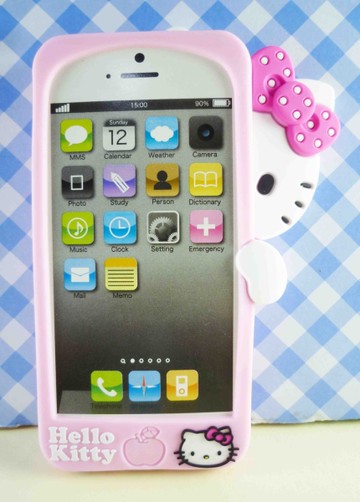 【震撼精品百貨】Hello Kitty 凱蒂貓~HELLO KITTY iPhone5手機造型矽膠殼-偷看(粉)