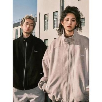 廠家直供周深同款復古麂皮絨立領外套男女潮牌夾克春秋款美式外套