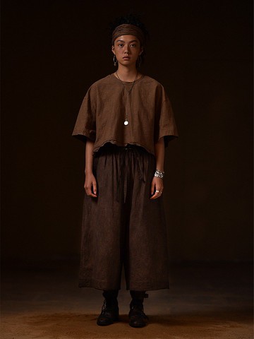 泥色 植物染針織直筒寬褲