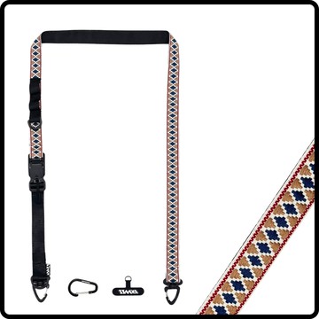 【圖騰系列】原民風格圖織多功能背繩快扣款-棕藍菱形