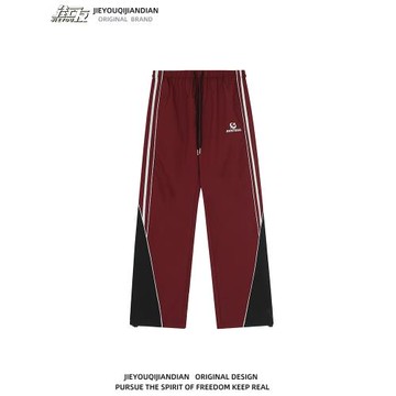 新中式復古hiphop拼接側邊條紋休閑褲男女寬松高街情侶運動長褲潮