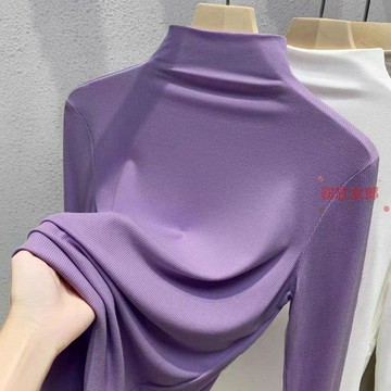 半高領莫代爾春秋新款打底衫女內搭氣質ins純色長袖T恤基礎款上衣 韓版上衣 顯瘦上衣 大尺碼女裝 設計感上衣 氣質穿搭