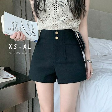 《杜達女孩》御姊XS-XL彈力黑色高腰短褲 A字褲 高腰西裝短褲 熱褲 緊身褲 女 短褲 黑色西裝短褲 靴褲 高腰短褲
