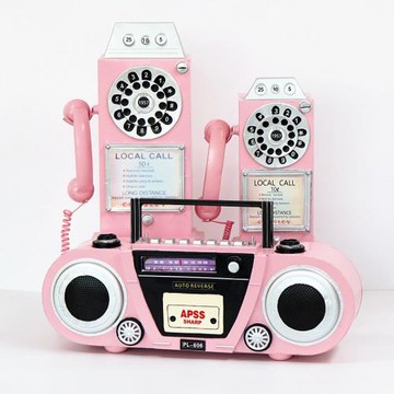 粉色電話機收音機模型復古道具擺件網紅店裝飾掛件服裝店櫥窗展示