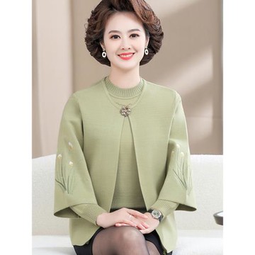 媽媽秋裝2025新款外套針織打底衫洋氣上衣中老年女冬裝羊毛兩件套