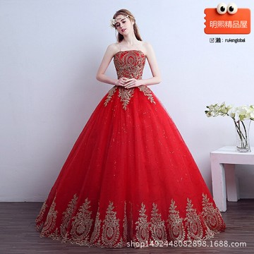 【顯瘦修身】紅色婚紗 新娘婚紗 齊地婚紗 拖尾婚紗 抹胸婚紗 大碼婚紗 2025新款 婚禮敬酒服 氣質修身 多碼可選