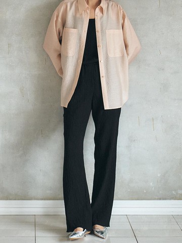 MANNON Pleats Flare Long Pants_Black