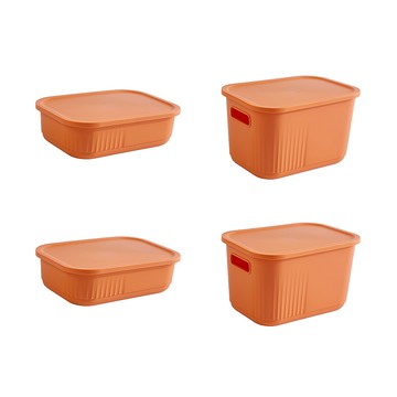 【dayneeds】Q萌撞色系附蓋收納盒 四入組(S號二入+M號二入)橙色