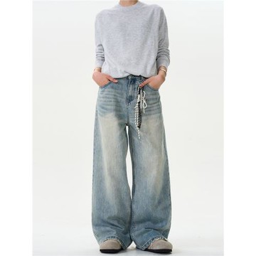 (免運)MADWITCH美式復古cleanfit水洗牛仔褲男寬松休閑百搭做舊直筒褲子