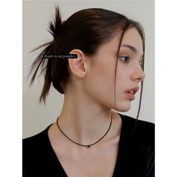 RTEP 韓國ins小眾設計感黑色方塊鉆石水晶百搭choker鎖骨鏈項鏈女