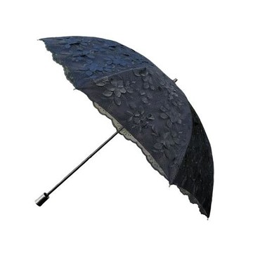 純黑色二折黑膠蕾絲立體剪花防紫外線防曬太陽傘晴雨傘公主洋傘