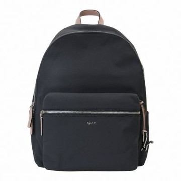 agnes b. 草寫銀字agnes b. 尼龍後背包(鐵灰x粉邊)中