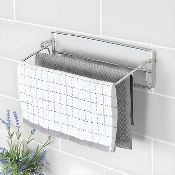 spider loc 免打孔智慧黏貼可折疊雙層抹布架  銀  1個  352 x 44 x 124 mm