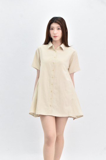 (M) 短袖杏色洋裝