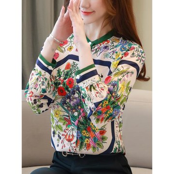 百搭襯衫女2026新款春秋長袖寬松設計感上衣時尚洋氣復古印花襯衣