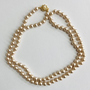 樹脂珍珠全結雙向長項鍊/約 8 毫米。 90公分/法國米色/日本製造