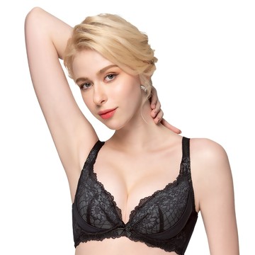 SWEAR 思薇爾 柔塑曲線 系列 B-E罩 背心型 蕾絲 集中 包覆 塑身 女內衣 (黑色)