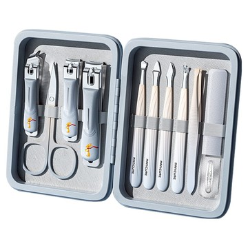 Kyhome 德係工藝指甲剪套裝 10件組 修甲美甲美容工具 死皮銼眉毛夾挖耳勺  藍色  1組