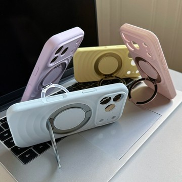 帶360度旋轉支架 適用iPhone 17 16 15 Pro Max 17pro 手機殼 液態硅膠保護套波漾殼