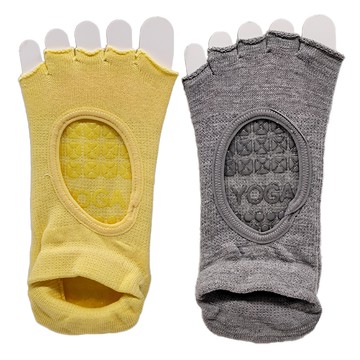 NICOFUN 愛定做 露腳趾腳背防滑瑜伽女襪 FYK24YOGA03 84g 2雙  22~24.5cm  灰色 + 鵝黃色