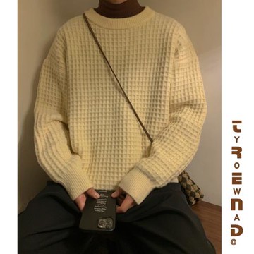 潮冬季井字格流行提花打底衫毛衣