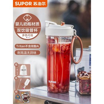 蘇泊爾水杯帶吸管杯子大容量女生高顏值塑料隨行夏季兒童專用杯子