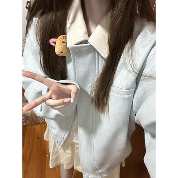 早秋設計感休閑情侶款夾克麂皮絨