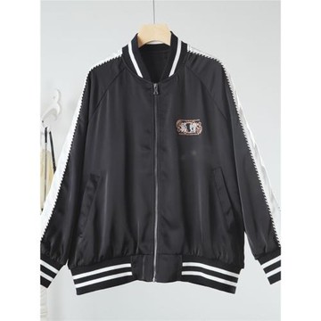 諾諾E站【町】2025春季新款 黑色韓版寬松繡花棒球服夾克外套剪標