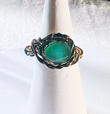 **晨霧之森** 綠玉髓銅編戒指