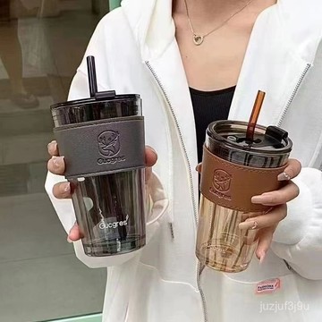 【桃園出貨🔥】小鹿杯子ins高顔值輕奢吸管杯便攜學生女情侶大容量杯玻璃吸管杯