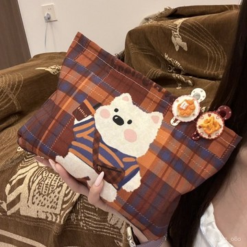 盼頭魚精選🤗複古風格紋小狗帆布包包女2024新款時尚慵懶大容量收納包