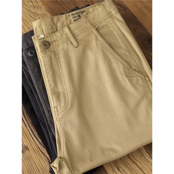 阿美咔嘰Chino休閑褲美式復古微彈斜紋卡其春秋錐形小直筒長褲男