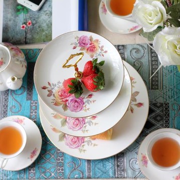 骨瓷蛋糕盤雙層三層水果盤陶瓷點心架餅干盤下午茶點心甜點架歐式