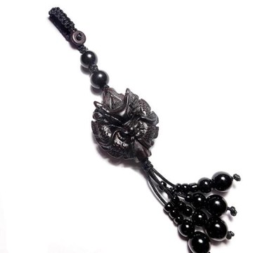 黑桃木平安龍手機掛墜包掛繩復古中國風男女短款鑰匙扣u盤扇墜