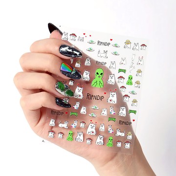 Never Have I Ever - Never Have I Ever指甲美甲貼紙 Ripndip中指貓聯名合作款-愛心外星人中指貓