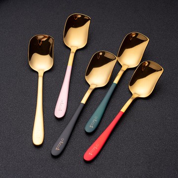 彩色短柄咖啡勺精致不銹鋼小勺子家用金色甜品酸奶攪拌勺