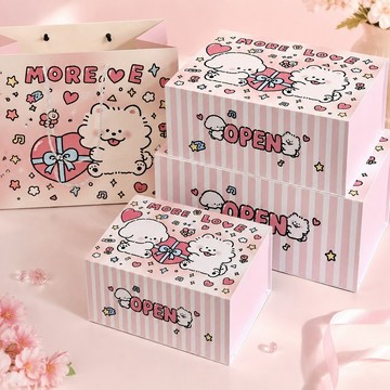 🎀台灣發貨🎀七夕禮盒 ins粉色禮品盒 生日禮物 包裝盒 送女朋友 加袋子 可愛卡通 磁吸盒 空盒 禮品包裝盒 禮盒